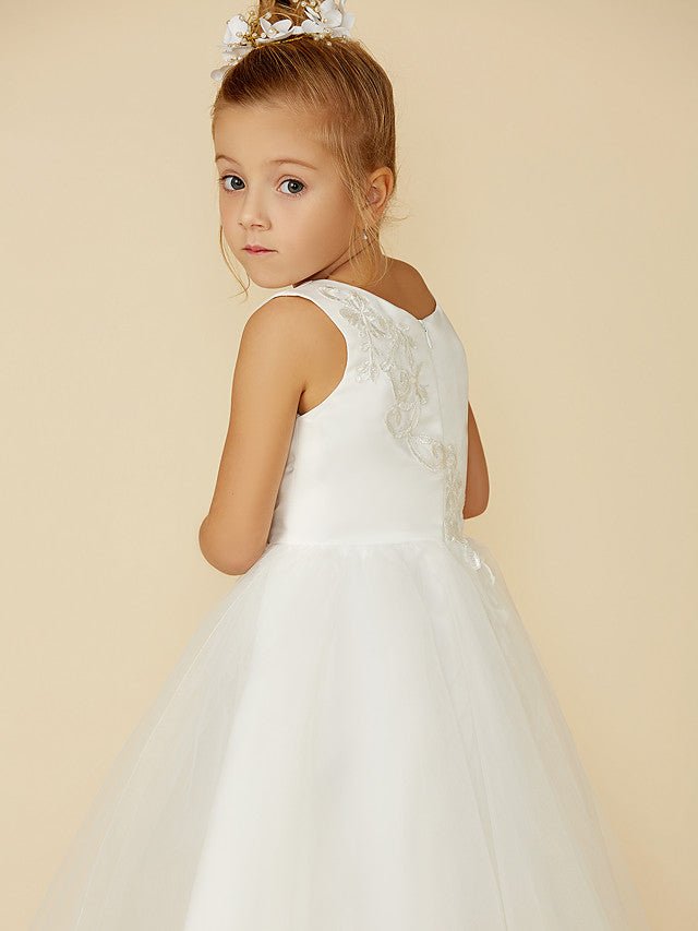 NumberSea - A - Line Lace Tulle Sleeveless Jewel Neck Wedding First Communion Flower Girl Dresses