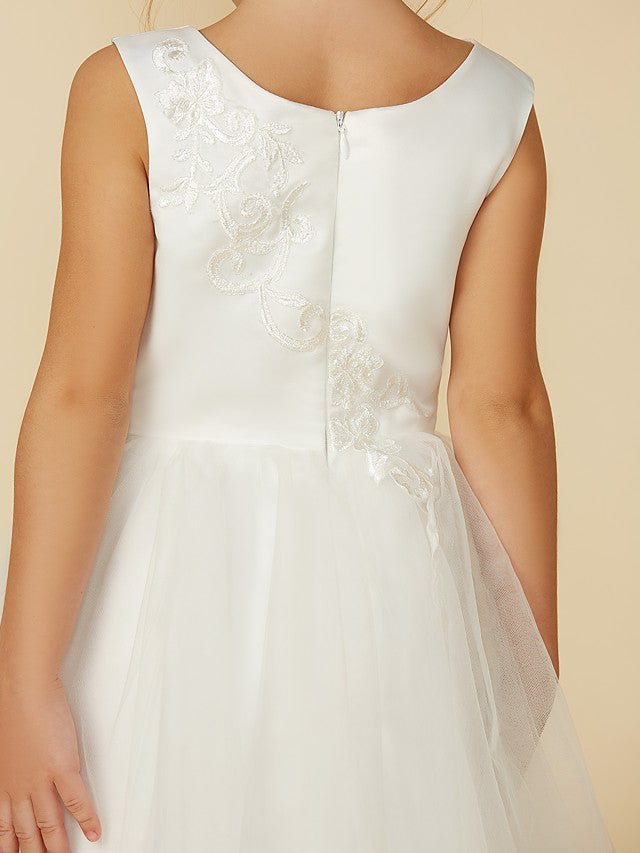 NumberSea - A - Line Lace Tulle Sleeveless Jewel Neck Wedding First Communion Flower Girl Dresses