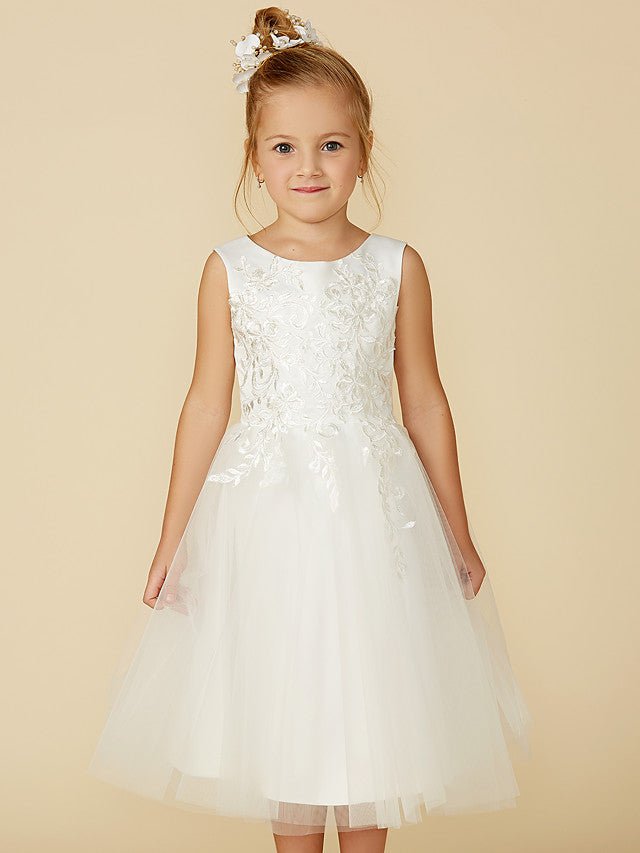 NumberSea - A - Line Lace Tulle Sleeveless Jewel Neck Wedding First Communion Flower Girl Dresses