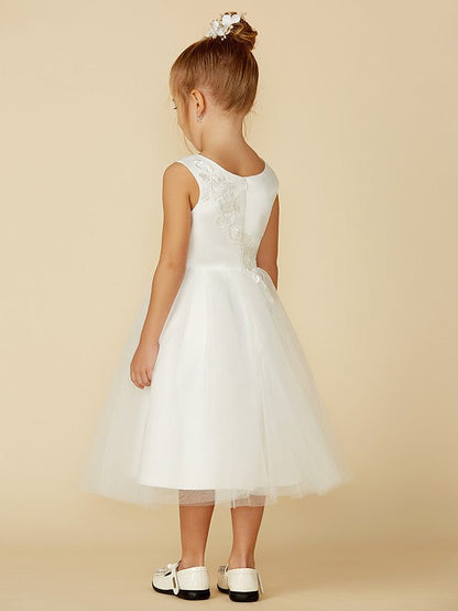 NumberSea - A - Line Lace Tulle Sleeveless Jewel Neck Wedding First Communion Flower Girl Dresses