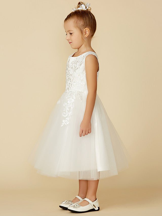 NumberSea - A - Line Lace Tulle Sleeveless Jewel Neck Wedding First Communion Flower Girl Dresses