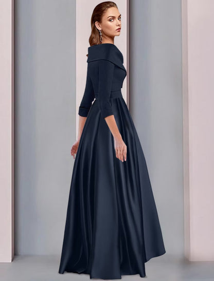 NumberSea - A - Line Mother of the Bride Dress Elegant High Low Sweet Spaghetti Strap Asymmetrical Tea Length Satin 3/4 Length Sleeve with Pleats