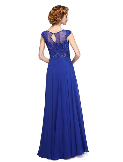 NumberSea - A - Line Mother of the Bride Dress Elegant Jewel Neck Ankle Length Chiffon Lace Sleeveless with Appliques