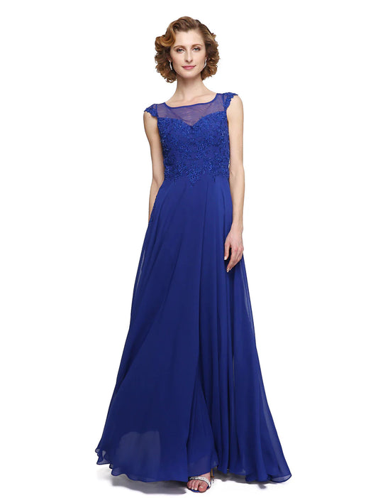 NumberSea - A - Line Mother of the Bride Dress Elegant Jewel Neck Ankle Length Chiffon Lace Sleeveless with Appliques