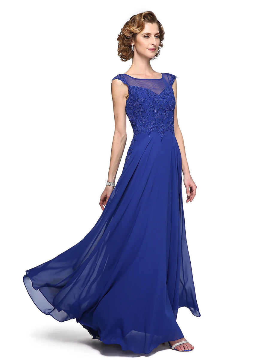 NumberSea - A - Line Mother of the Bride Dress Elegant Jewel Neck Ankle Length Chiffon Lace Sleeveless with Appliques