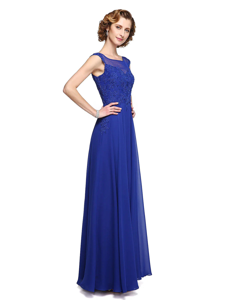 NumberSea - A - Line Mother of the Bride Dress Elegant Jewel Neck Ankle Length Chiffon Lace Sleeveless with Appliques