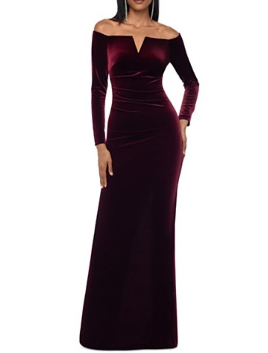 NumberSea - A - Line Mother of the Bride Dress Formal Wedding Guest Party Elegant Off Shoulder Floor Length Velvet Long Sleeve with Ruched