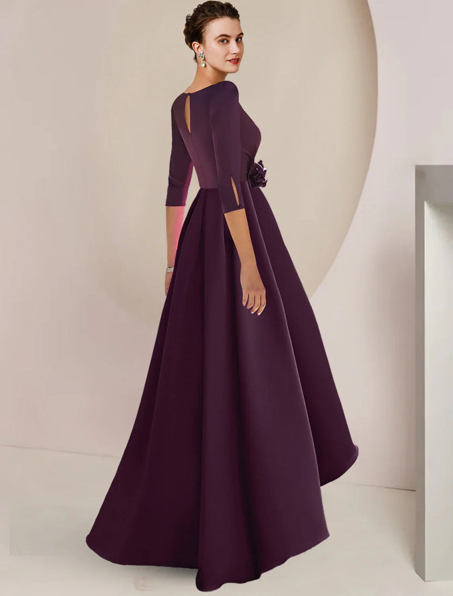 NumberSea - A - Line Mother of the Bride Dress Wedding Guest Elegant High Low V Neck Tea Length Stretch Chiffon 3/4 Length Sleeve with Appliques Flower