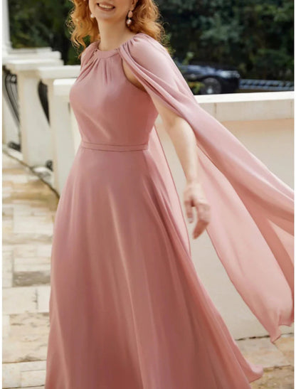 NumberSea - A - Line Mother of the Bride Dress Wedding Guest Elegant Jewel Neck Ankle Length Chiffon Sleeveless with Ruching Solid Color