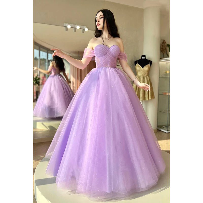 NumberSea - A - Line Off - Shoulder Tulle Backless Sleeveless Prom Evening Formal Dress