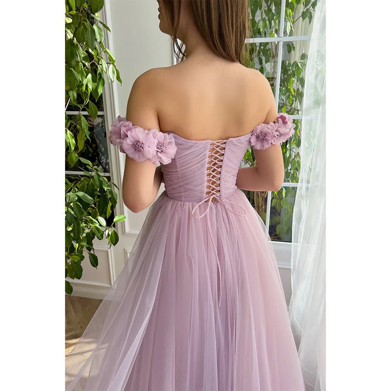 NumberSea - A Line Off The Shoulder 3d Flowers Long Prom Dress with Split