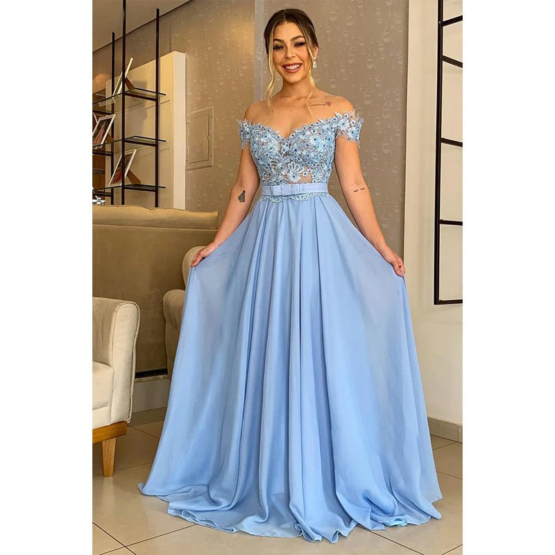 NumberSea - A - line Off The Shoulder Appliques Long Formal Evening Dress