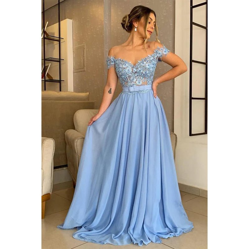 NumberSea - A - line Off The Shoulder Appliques Long Formal Evening Dress