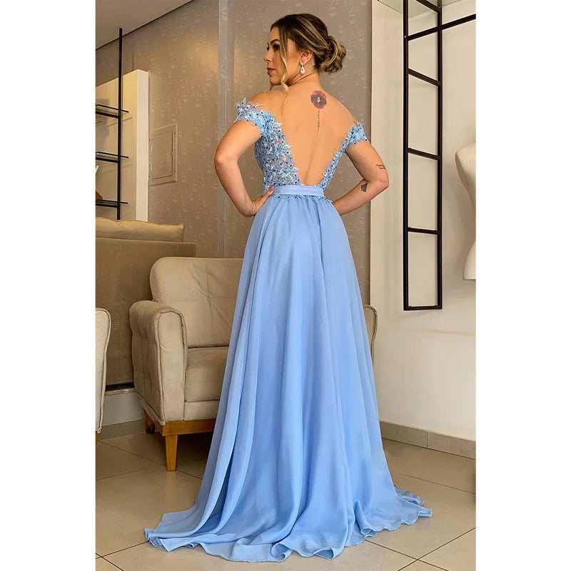 NumberSea - A - line Off The Shoulder Appliques Long Formal Evening Dress