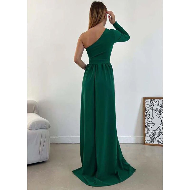 NumberSea - A - line One Shoulder Waist Long Sleeves Slit Prom Party Dress Open Back