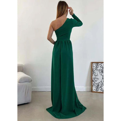 NumberSea - A - line One Shoulder Waist Long Sleeves Slit Prom Party Dress Open Back