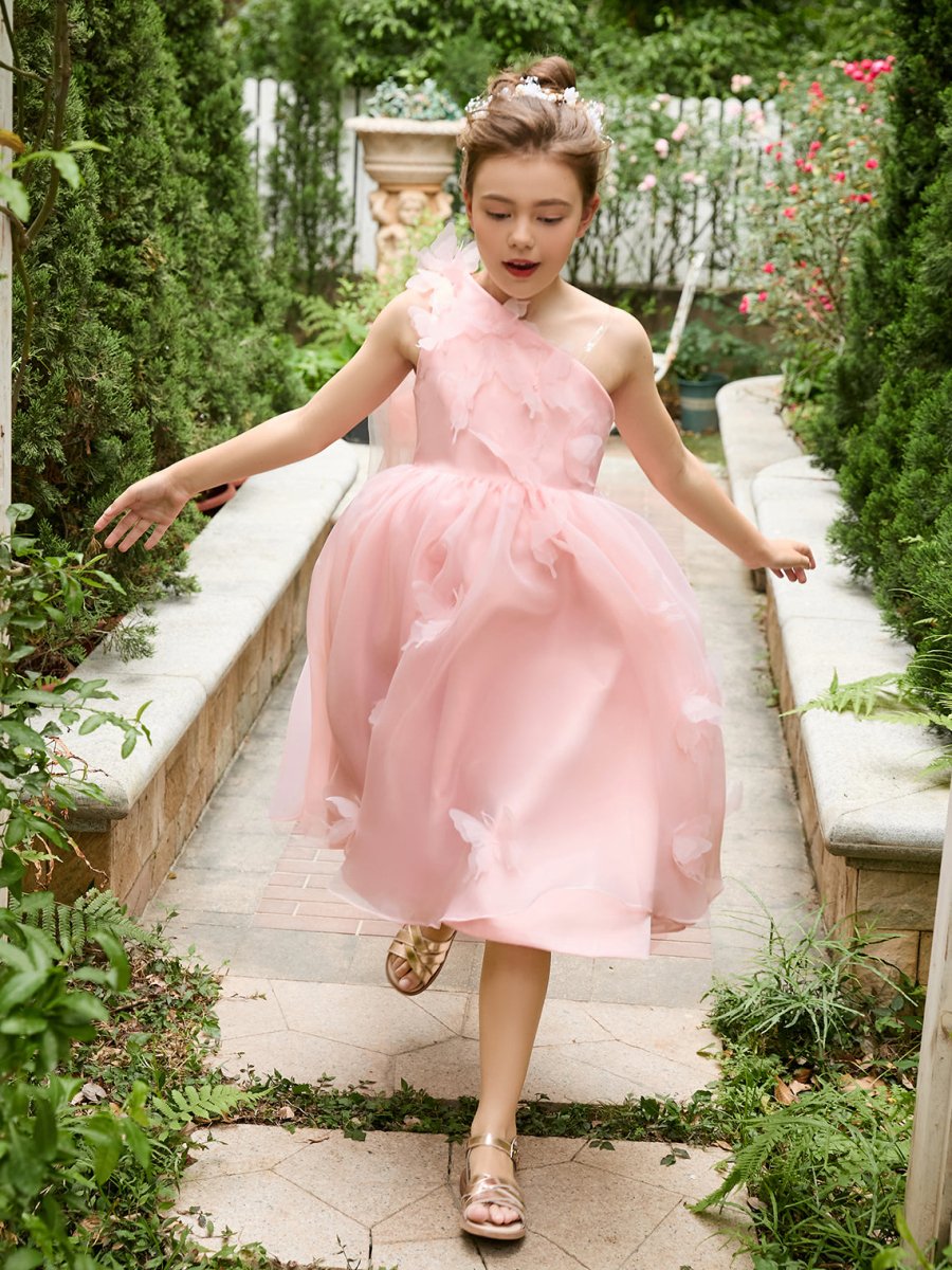 NumberSea - A - line Organza Tea - length Pink Dress (010220821)