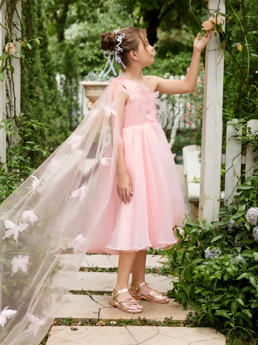 NumberSea - A - line Organza Tea - length Pink Dress (010220821)