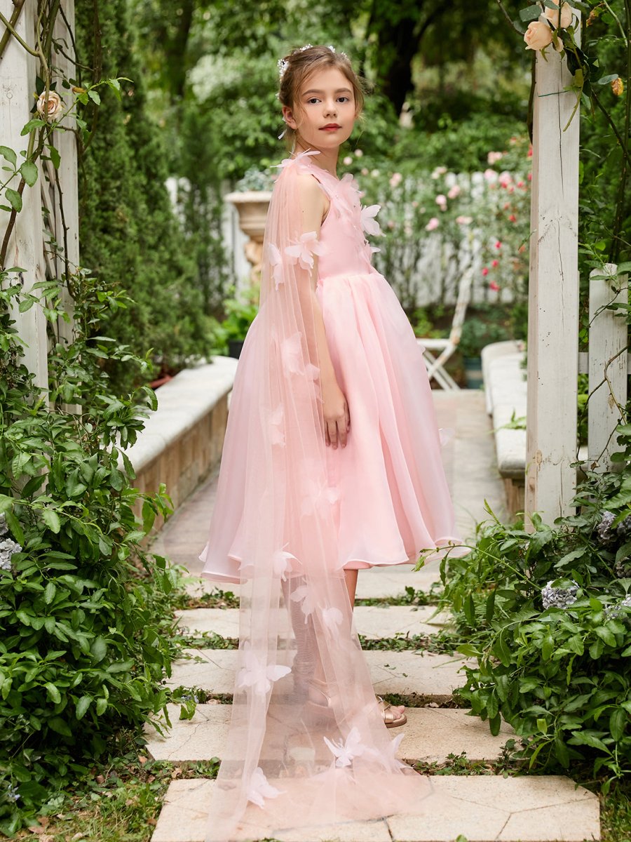 NumberSea - A - line Organza Tea - length Pink Dress (010220821)