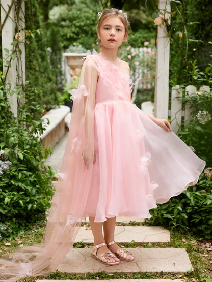 NumberSea - A - line Organza Tea - length Pink Dress (010220821)