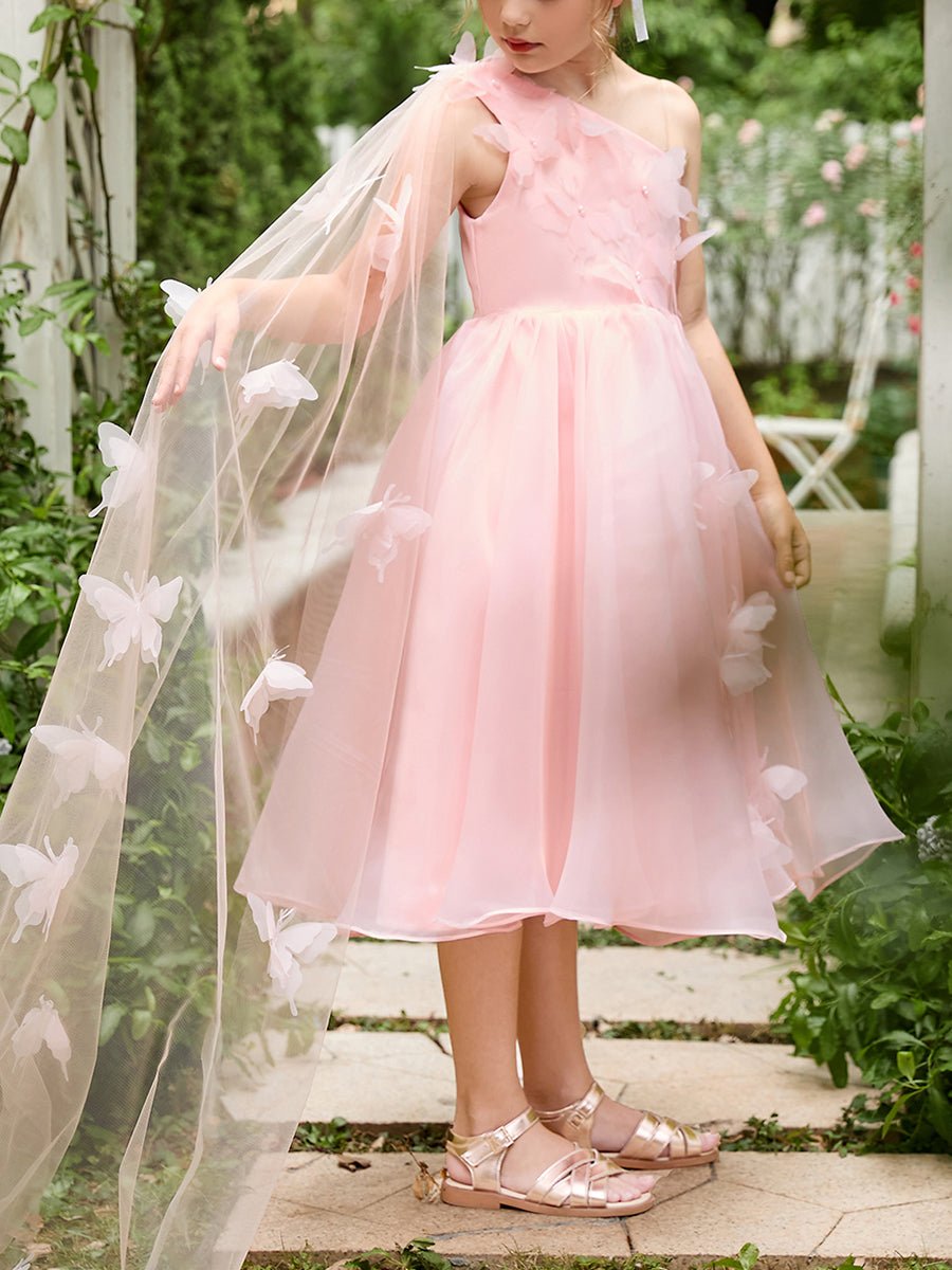 NumberSea - A - line Organza Tea - length Pink Dress (010220821)