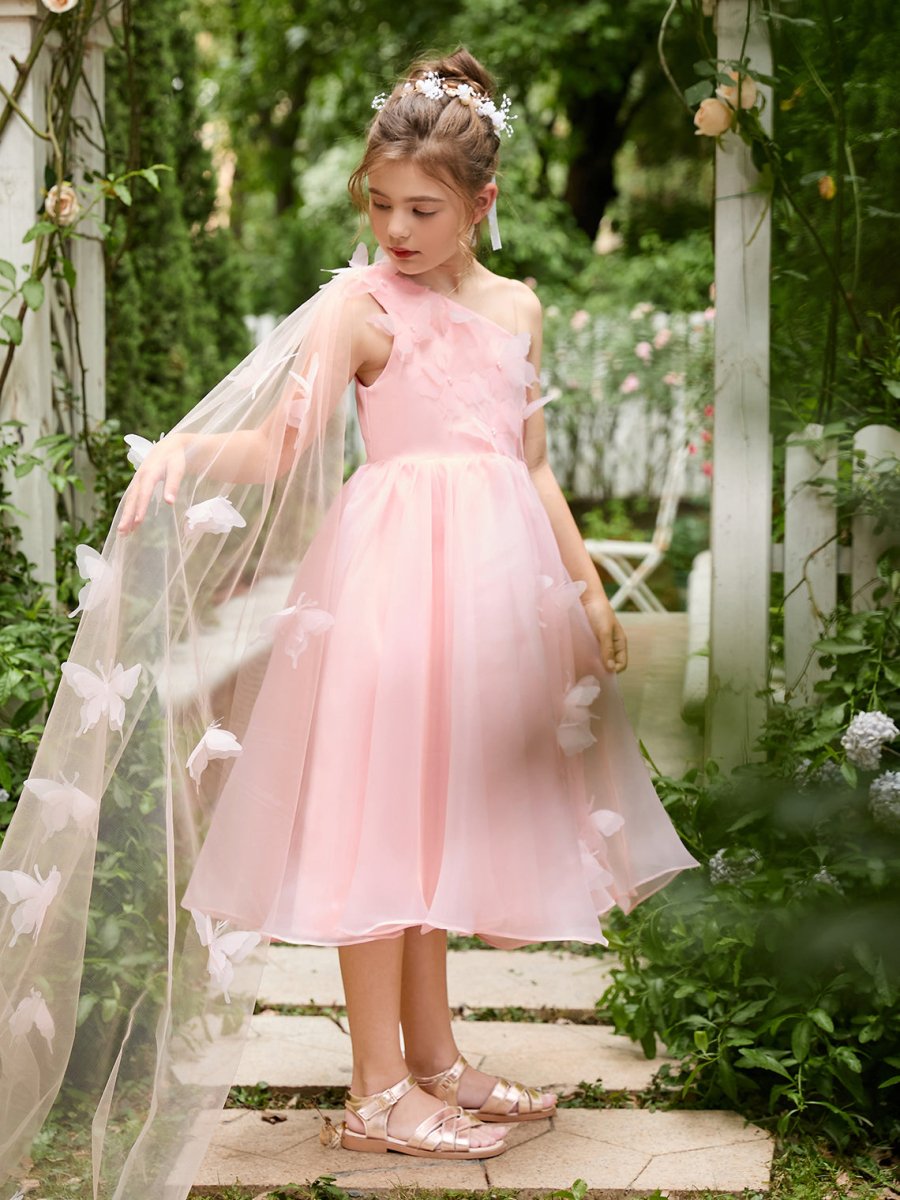 NumberSea - A - line Organza Tea - length Pink Dress (010220821)