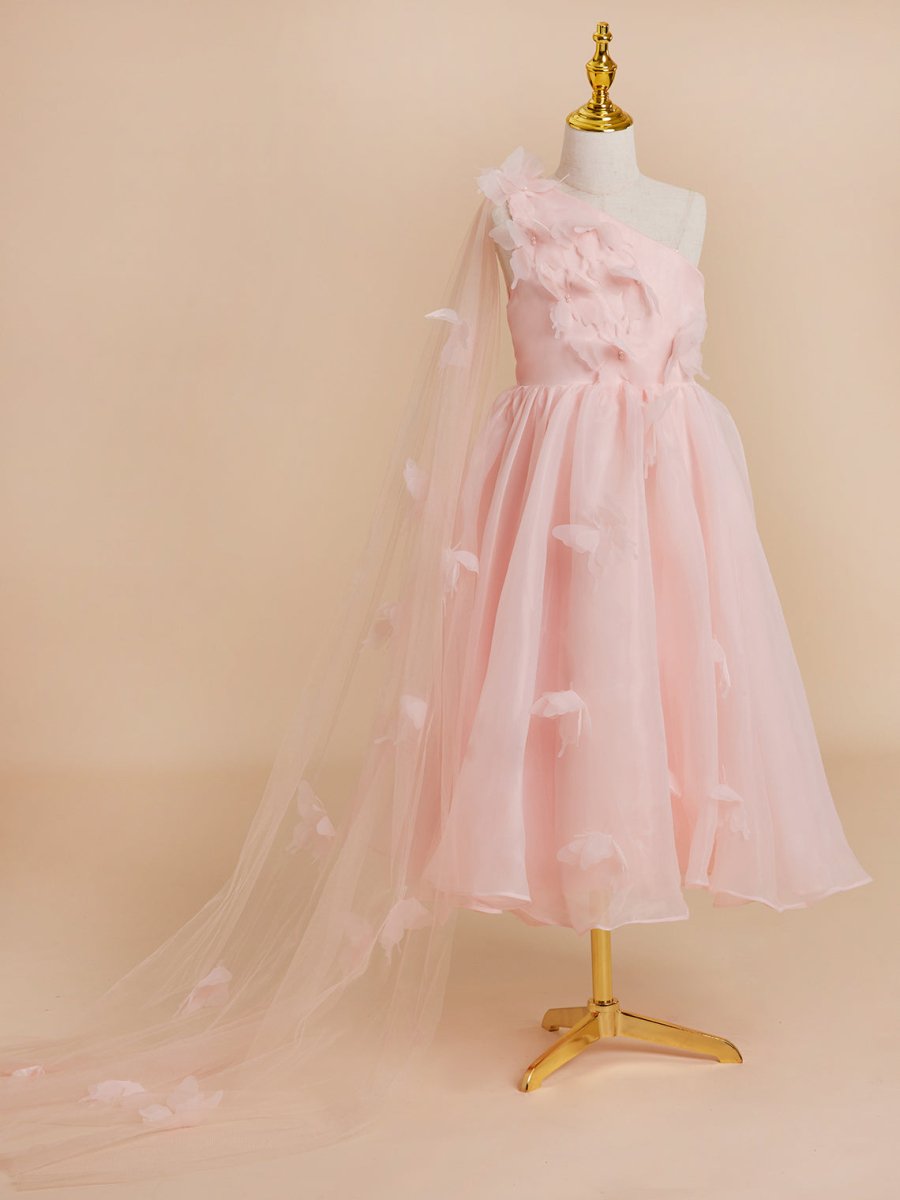 NumberSea - A - line Organza Tea - length Pink Dress (010220821)