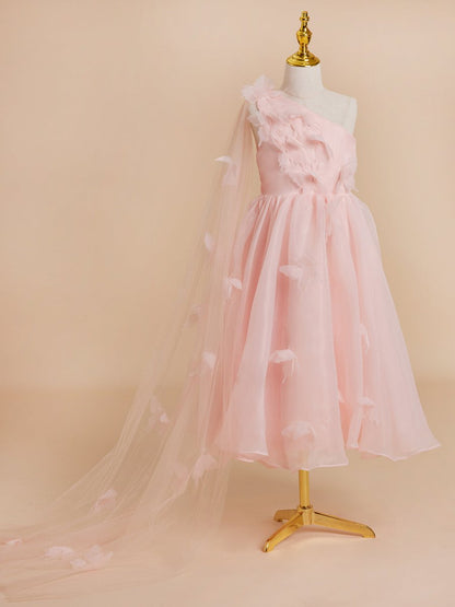 NumberSea - A - line Organza Tea - length Pink Dress (010220821)