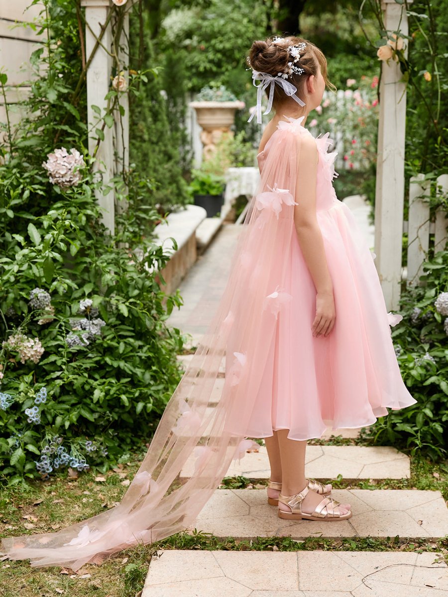 NumberSea - A - line Organza Tea - length Pink Dress (010220821)