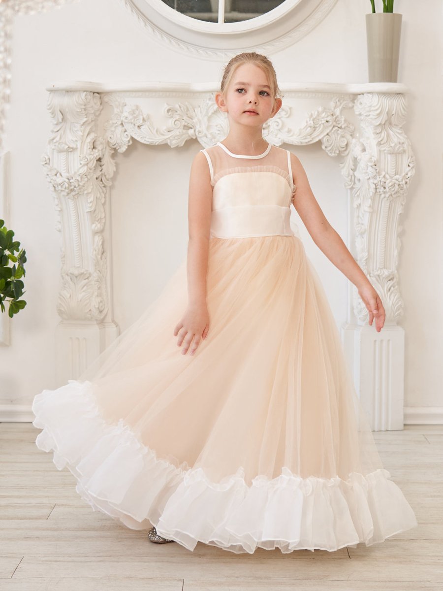 NumberSea - A - line Organza Tulle Floor - length Pink Dress (010226975)