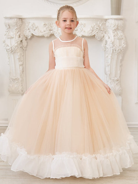 NumberSea - A - line Organza Tulle Floor - length Pink Dress (010226975)