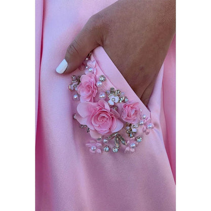 NumberSea - A - line Pink Satin Spaghetti Straps Scoop Long Prom Dress with Pockets