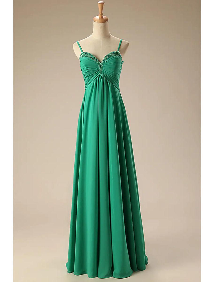 NumberSea - A - Line Prom Dresses Empire Dress Formal Floor Length Sleeveless Sweetheart Chiffon Backless with Pleats Ruched Beading