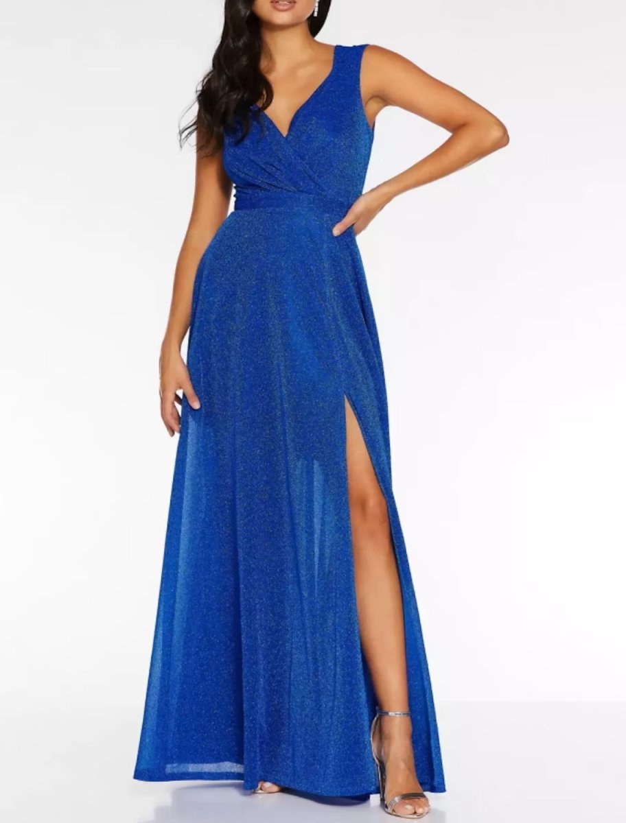 NumberSea - A - Line Prom Dresses Glittering Dress Holiday Floor Length Sleeveless V Neck Polyester with Sequin Slit