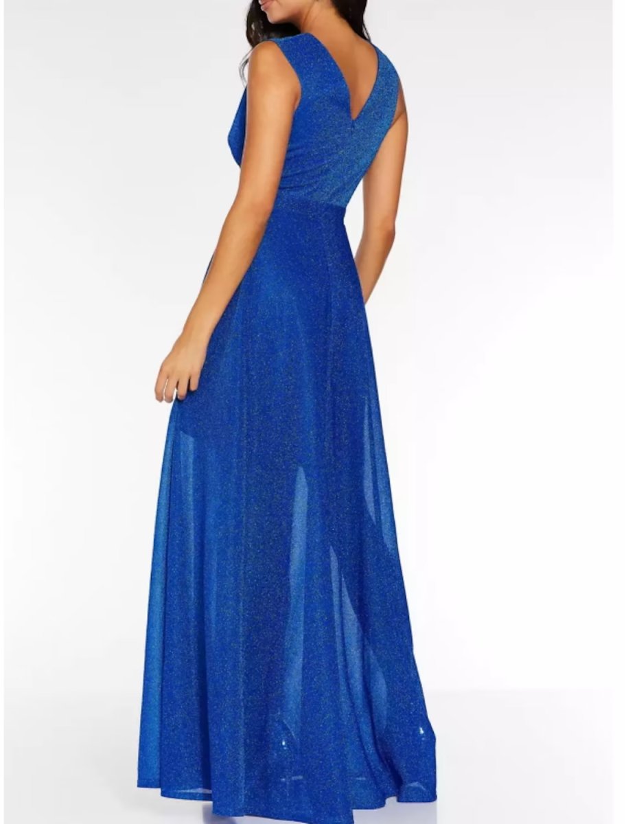 NumberSea - A - Line Prom Dresses Glittering Dress Holiday Floor Length Sleeveless V Neck Polyester with Sequin Slit