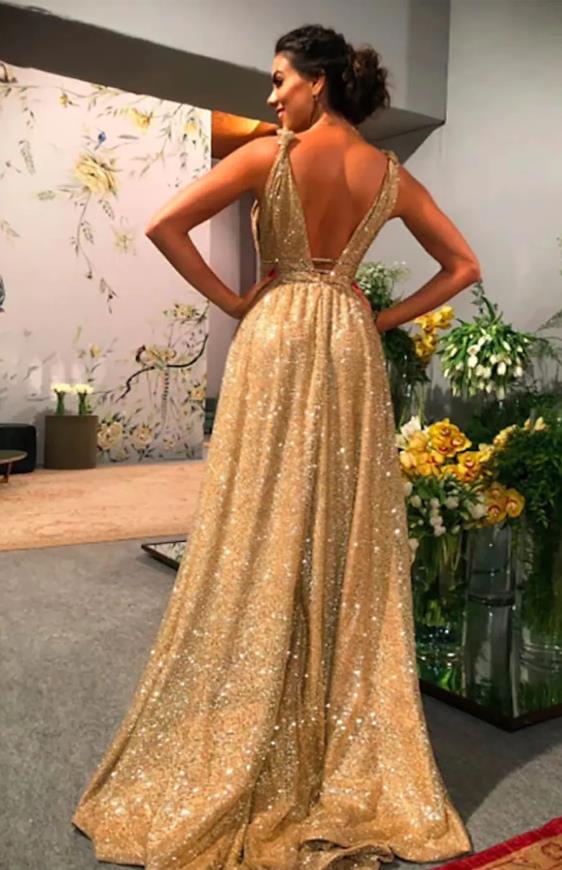 NumberSea - A - Line Prom Dresses Luxurious Dress Homecoming Sweep / Brush Train Sleeveless Spaghetti Strap Stretch Satin Backless with Sequin