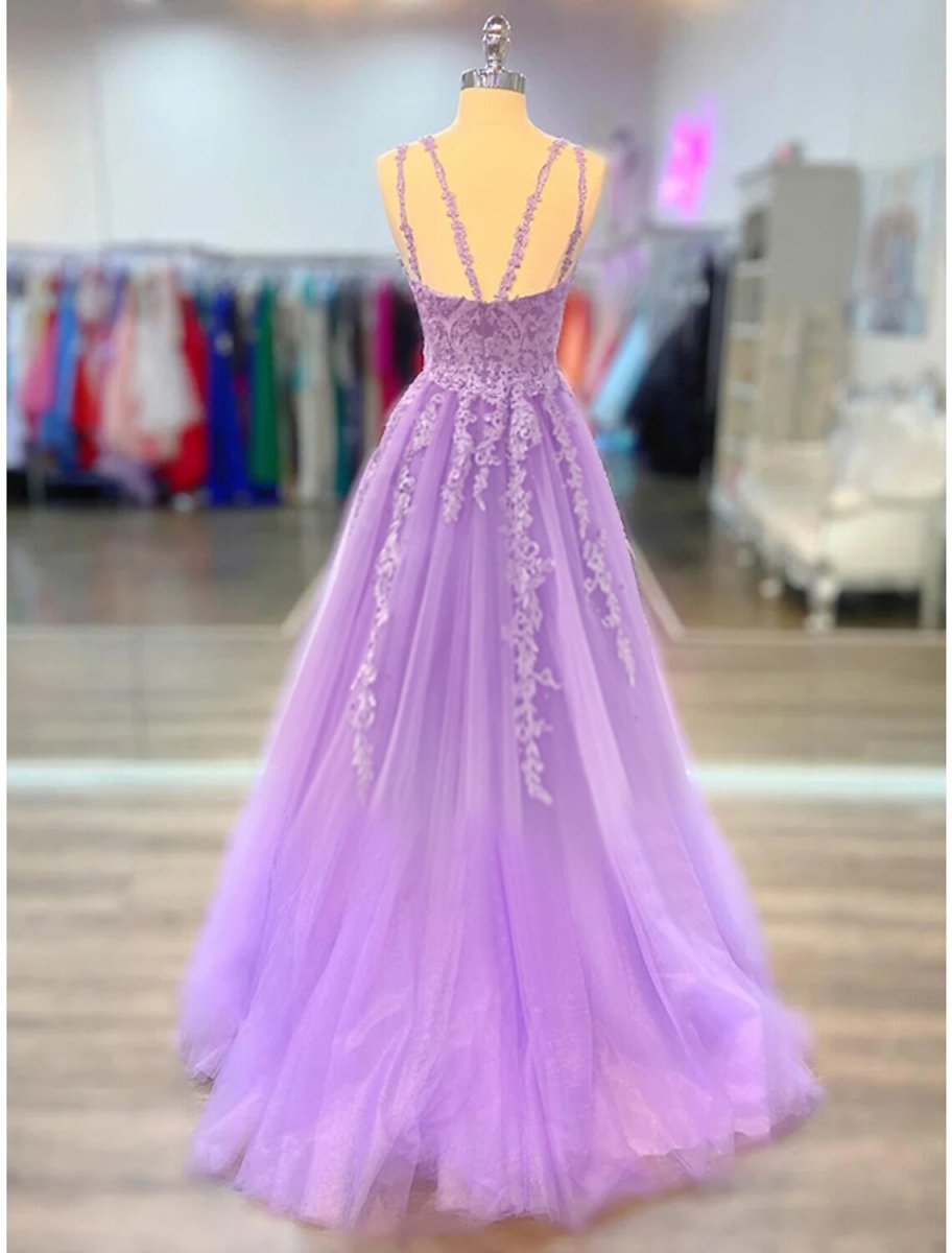 NumberSea - A - Line Prom Dresses Maxi Dress Formal Wedding Guest Court Train Sleeveless Spaghetti Strap Stretch Chiffon with Appliques Shouder Flower