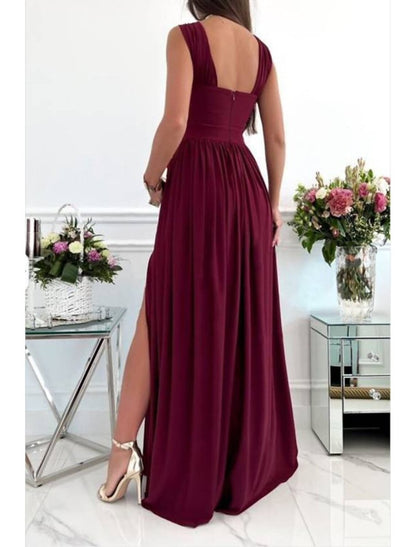 NumberSea - A - Line Prom Dresses Sexy Dress Formal Wedding Guest Floor Length Sleeveless Halter Neck Bridesmaid Dress Chiffon with Ruched Slit