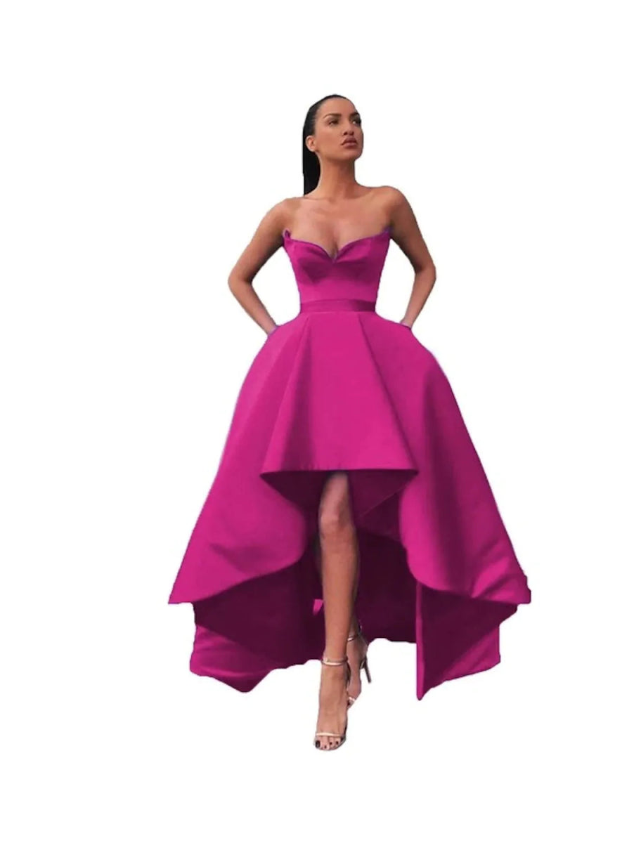 NumberSea - A - Line Prom Dresses Sexy Dress Prom Asymmetrical Sleeveless Off Shoulder Pocket Satin with Pocket