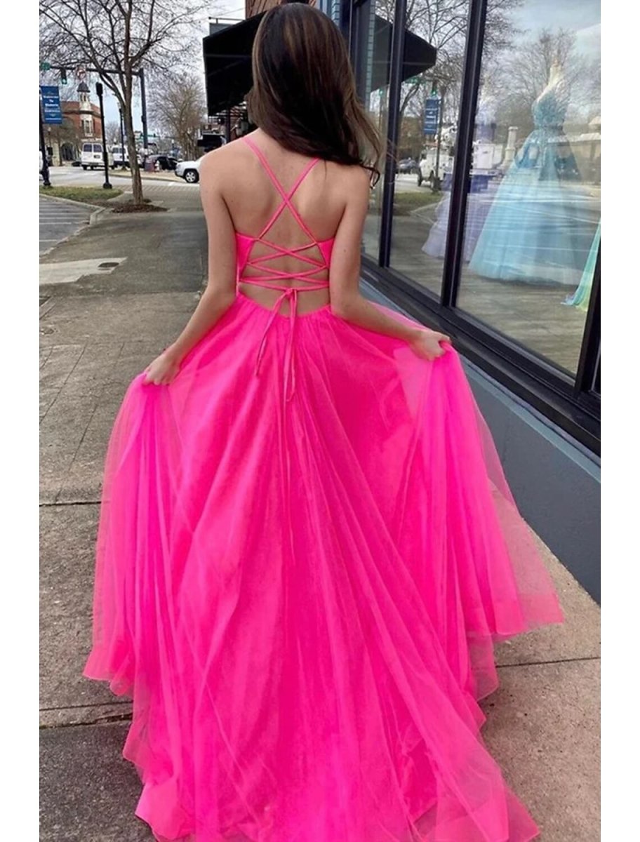 NumberSea - A - Line Prom Dresses Sexy Dress Wedding Party Birthday Court Train Sleeveless Spaghetti Strap Organza with Slit