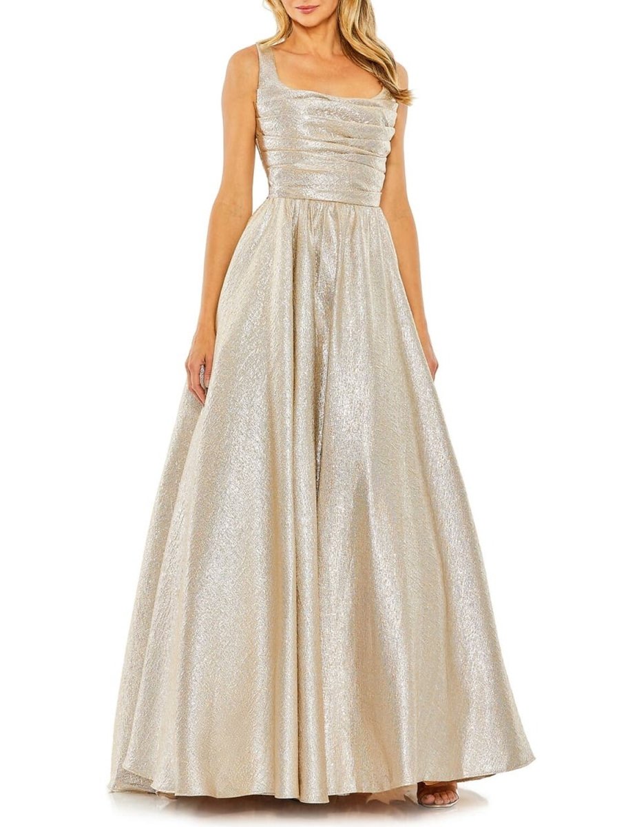 NumberSea - A - Line Prom Dresses Sparkle Dress Wedding Birthday Floor Length Sleeveless Scoop Neck Satin with Ruched