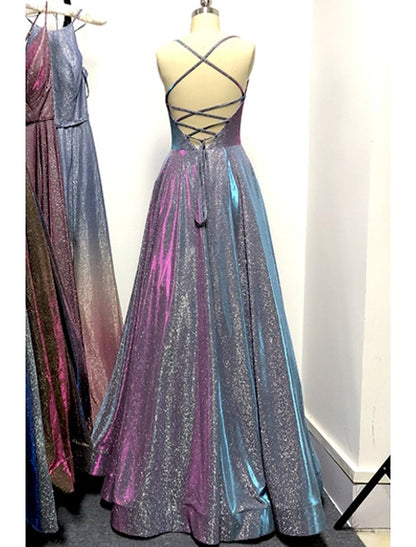 NumberSea - A - Line Prom Dresses Sparkle & Shine Dress Formal Prom Floor Length Sleeveless Strapless Pocket Stretch Satin Backless with Slit Pocket