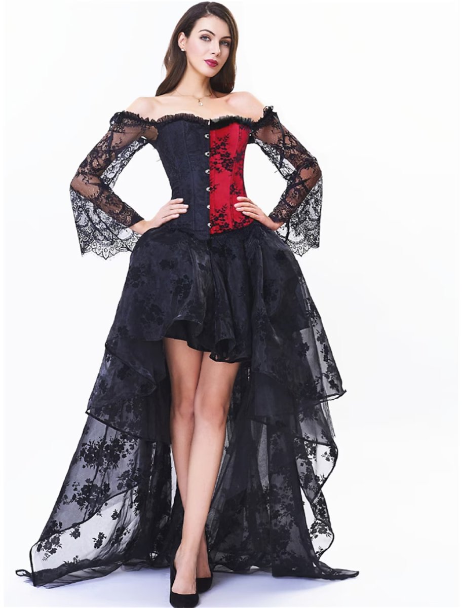 NumberSea - A - Line Prom Dresses Vintage Dress Masquerade Asymmetrical Long Sleeve Off Shoulder Lace with Appliques