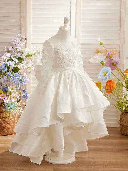 NumberSea - A - line Satin Asymmetrical Flower Girl Dress