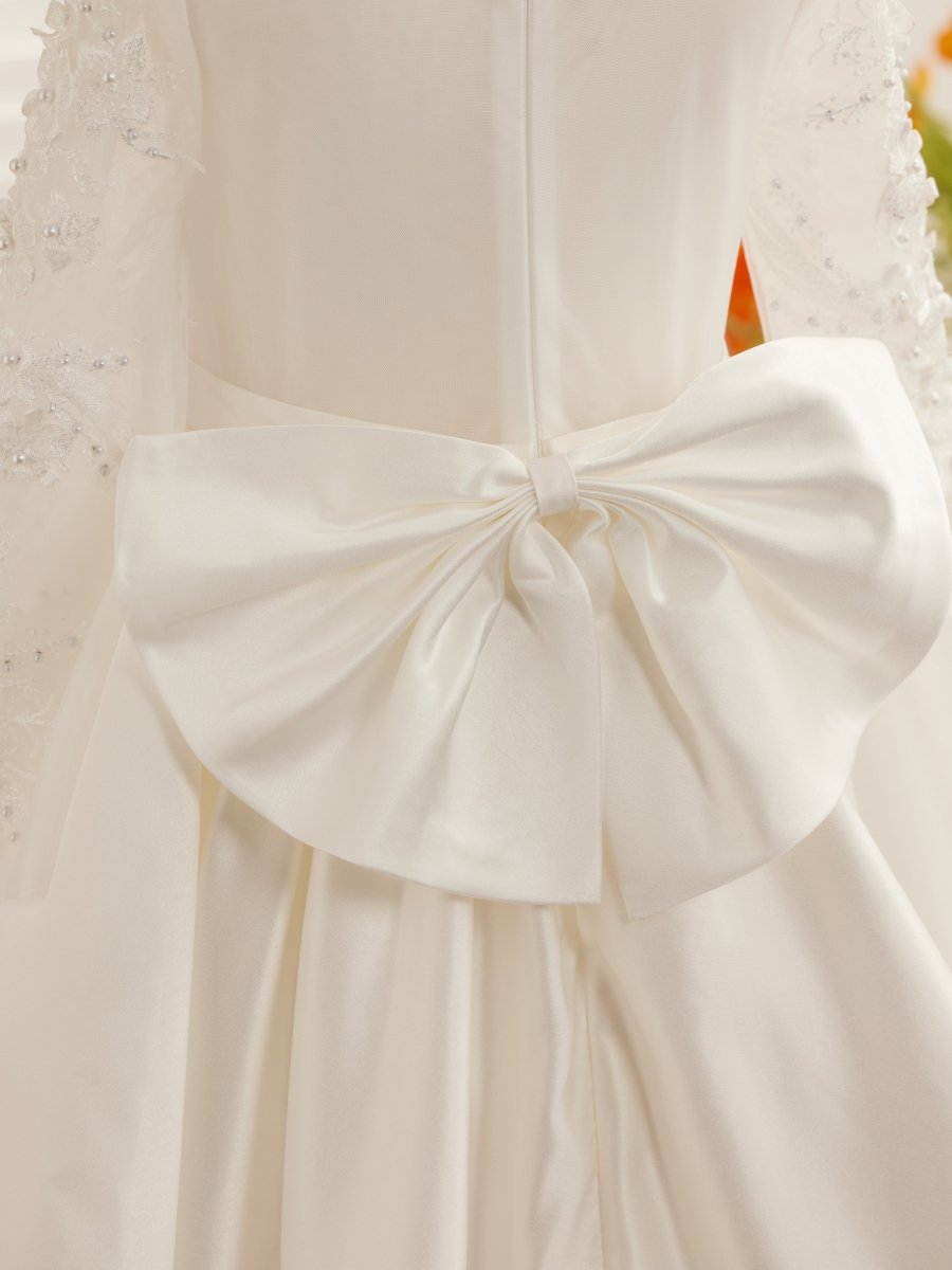 NumberSea - A - line Satin Asymmetrical Flower Girl Dress