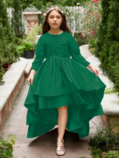 NumberSea - A - line Satin Asymmetrical Flower Girl Dress