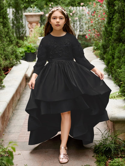 NumberSea - A - line Satin Asymmetrical Flower Girl Dress