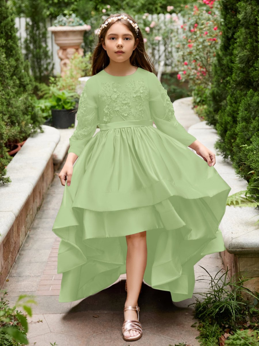 NumberSea - A - line Satin Asymmetrical Flower Girl Dress