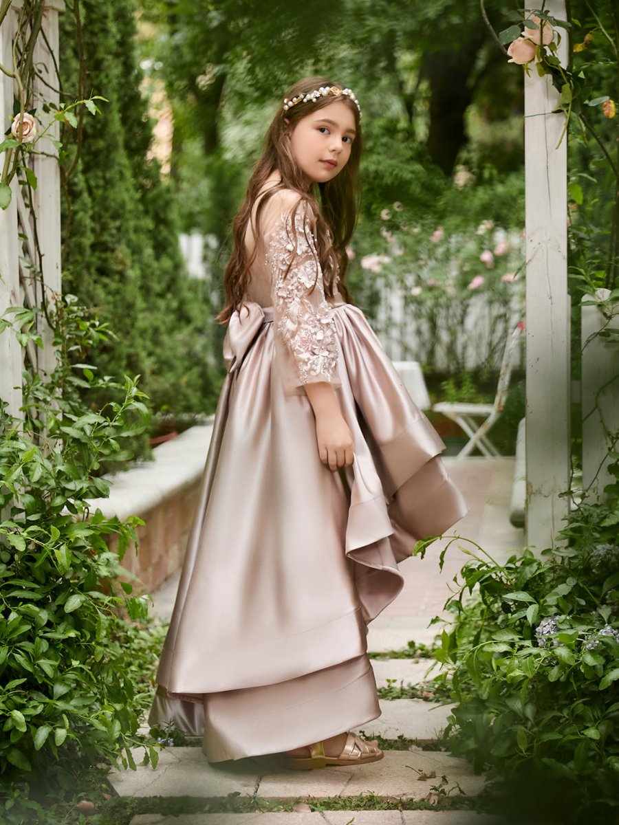 NumberSea - A - line Satin Asymmetrical Flower Girl Dress