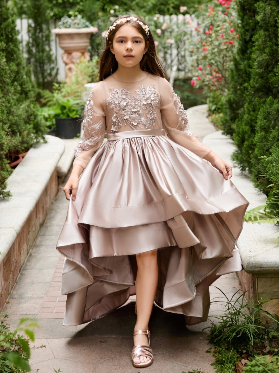 NumberSea - A - line Satin Asymmetrical Flower Girl Dress